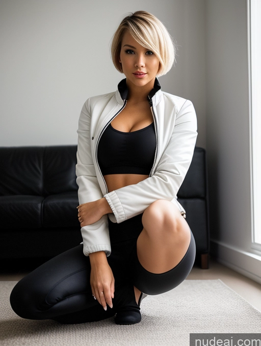 related ai porn images free for Woman 20s Seductive Blonde Short Hair Asian Black And White Bedroom Front View Spreading Legs Boots Jacket Yoga Pants Bright Lighting