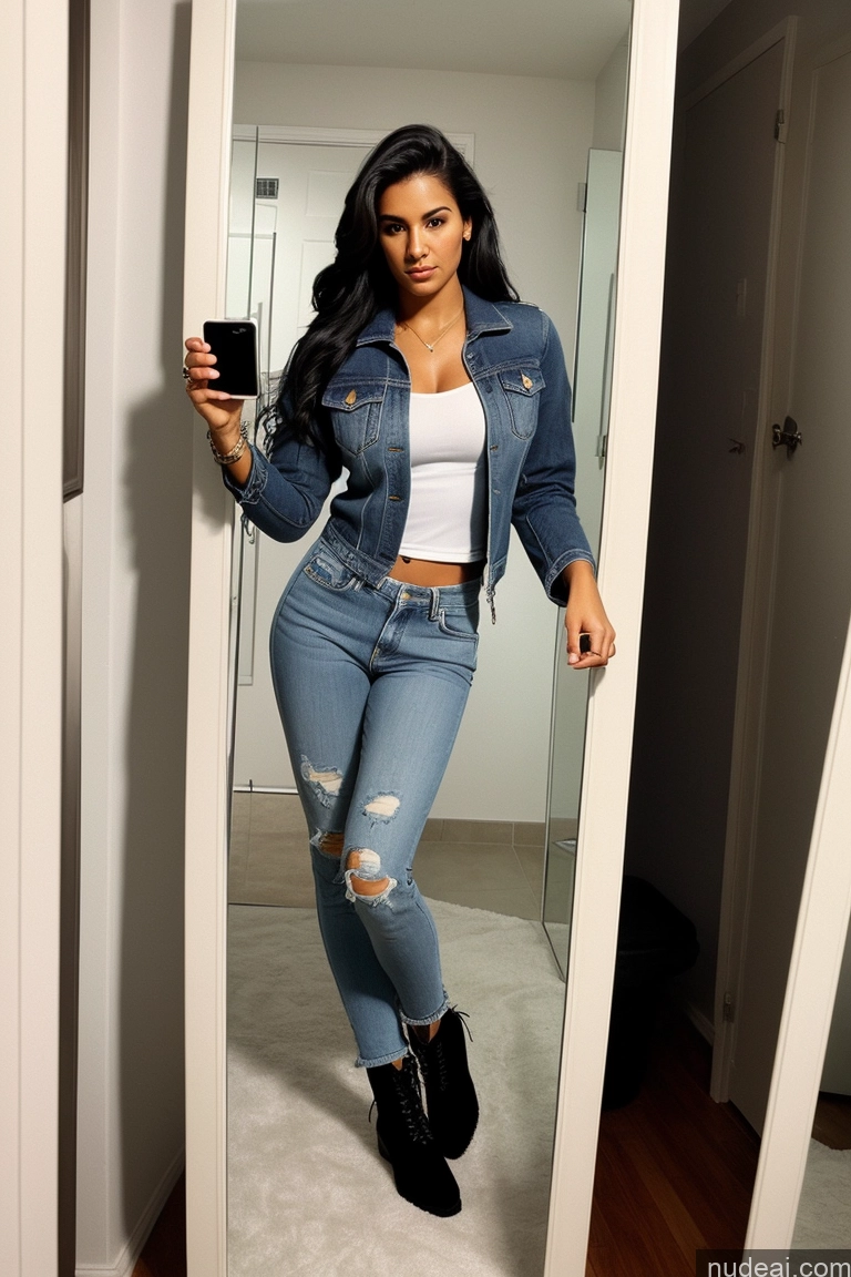 related ai porn images free for Athlete One 20s Black Hair Long Hair Brazilian Mirror Selfie Bathroom 90s Boots Cleavage Dark Lighting Detailed Jacket Jeans Side View