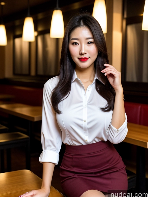 related ai porn images free for Woman One Perfect Boobs Beautiful Lipstick Black Hair Korean 20s Front View Dark Lighting Micro Skirt Restaurant Blouse Wine