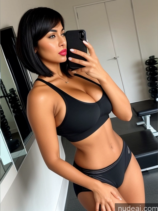 related ai porn images free for Woman One Busty Big Hips Tanned Skin 30s Sexy Face Seductive Pouting Lips Black Hair Short Hair Brazilian Mirror Selfie Gym Front View Gaming Crop Top