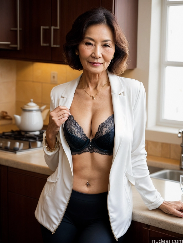 related ai porn images free for Milf Two Perfect Boobs Beautiful Perfect Body Bobcut Chinese Kitchen Bra Jacket Professor Stylish Suit Cleavage Dark Lighting Detailed Sexy Face 80s