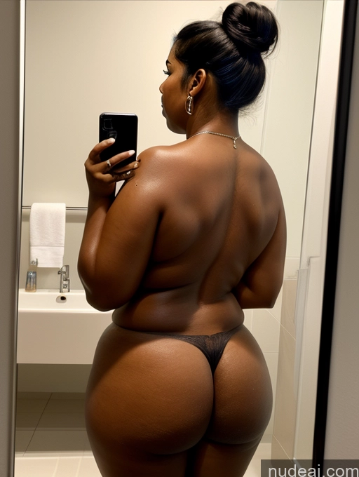 related ai porn images free for Woman One Fat Big Hips Dark Skin 30s Angry Black Hair Hair Bun Indian Bathroom Front View Nude Jewelry Mirror Selfie