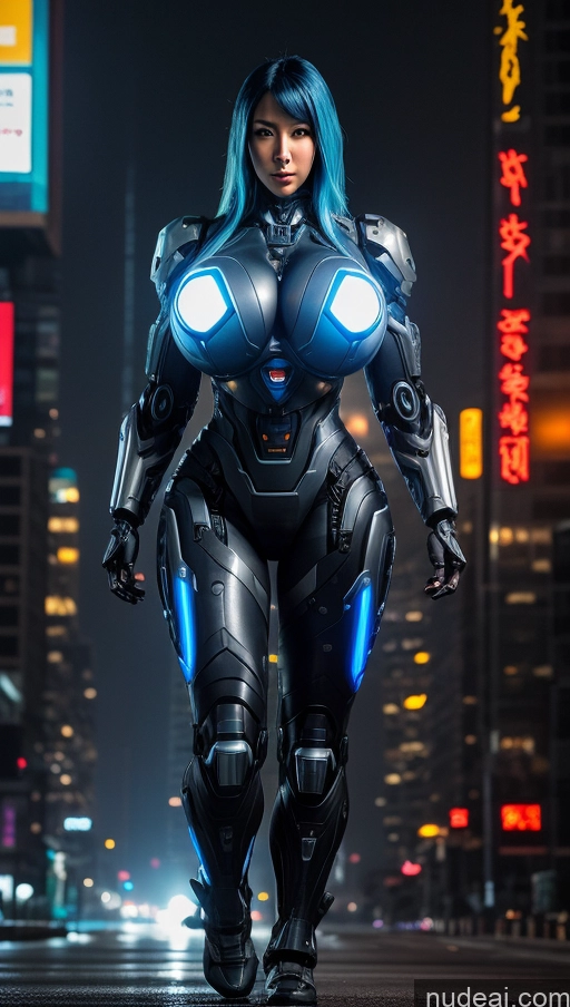 related ai porn images free for Cyberpunk Cyborg Busty Huge Boobs Big Ass Muscular Abs Thick Oiled Body Long Legs Blue Hair Korean Dark Lighting Detailed Mech Suit