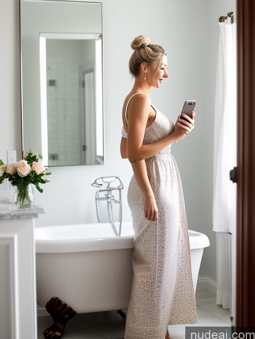 related ai porn images free for Woman One Perfect Boobs Lipstick Perfect Body Fairer Skin 20s Blonde Traditional Detailed Portuguese Hair Bun Laughing Mirror Selfie Bathroom Front View