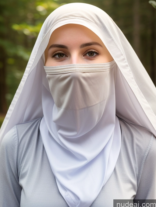 ai nude image of arafed woman wearing a white veil and a white head scarf pics of 18 Blonde Long Hair Fairer Skin Woman Two Small Tits Front Facing Full Body Niqab