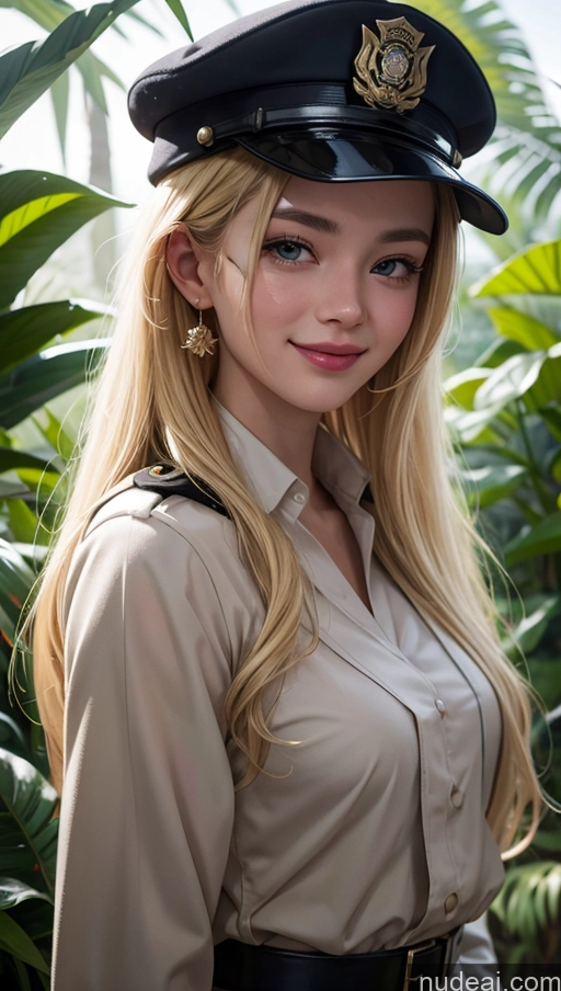 ai nude image of blond woman in uniform posing for a picture in a garden pics of 18 Happy Blonde Slicked Chinese Jungle Police