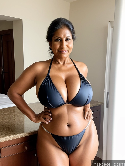 related ai porn images free for Milf One Busty Huge Boobs Thick Tanned Skin 60s Indian Front View Maid Microkini Thong