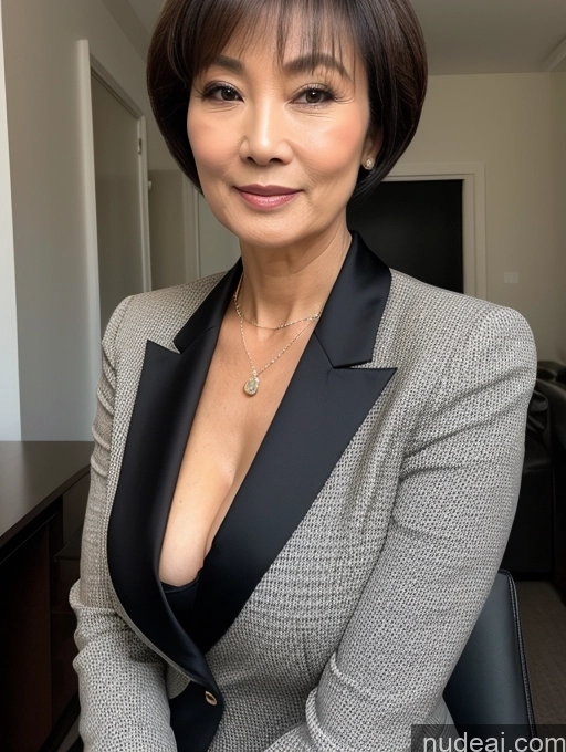 related ai porn images free for Milf Perfect Boobs Perfect Body Beautiful 70s Short Hair Chinese Stylish Secretary Professor Cleavage Detailed Suit Close-up View Dark Lighting