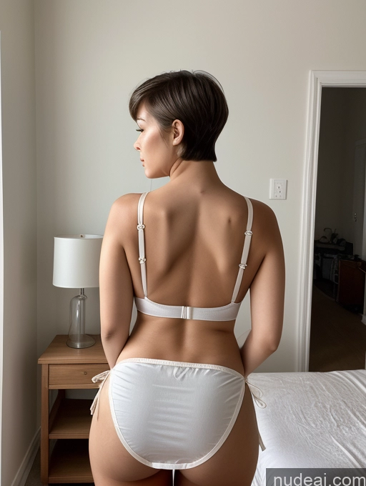 ai nude image of there is a woman in a white underwear standing on a bed pics of Thong Nude Apron Bending Over Back View Bedroom Mirror Selfie Japanese Short Hair Brunette Seductive Sexy Face 18 Huge Boobs Perfect Boobs Big Ass Thick Woman