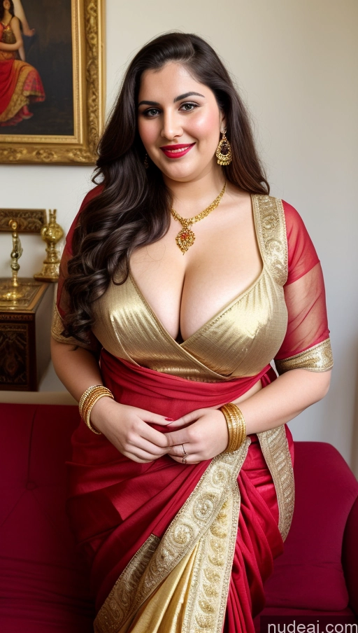 ai nude image of araffe woman in a sari posing for a picture pics of Milf Busty Beautiful Lipstick Thick Chubby Fat Big Hips Fairer Skin 20s Happy Seductive Brunette Long Hair Russian Party Front View Straddling Sari Blouse Dirndl Victorian Cleavage Gold Jewelry