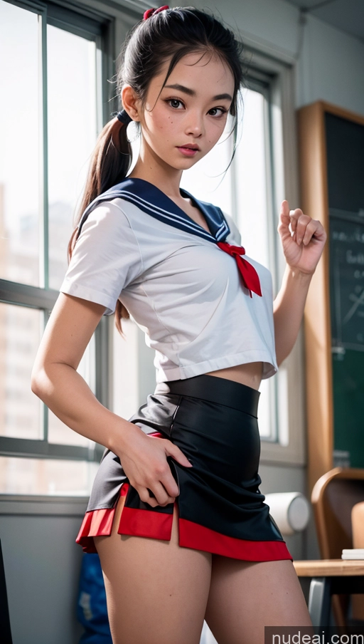 ai nude image of there is a woman in a uniform posing in a classroom pics of Beautiful Perfect Body Skinny Pigtails Small Tits Small Ass Sailor Mini Skirt Holding Panties Short 18 Teacher Properkissing Asian Vintage Alternative