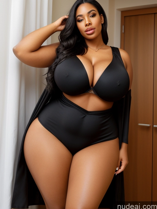 ai nude image of araffe woman in a black swimsuit posing for a picture pics of Woman One Huge Boobs Perfect Boobs Big Ass Thick Big Hips Perfect Body 30s Sexy Face Black Hair Long Hair African Sexy Attire Temptation Cleavage Afingering