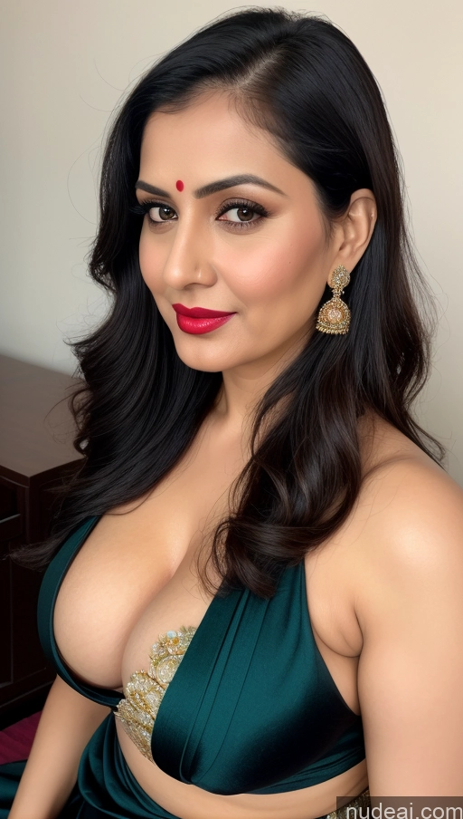 related ai porn images free for Woman One Busty Perfect Boobs Beautiful Lipstick Black Hair Slicked Close-up View Sari 40s Fairer Skin Cleavage Thick Detailed Indian