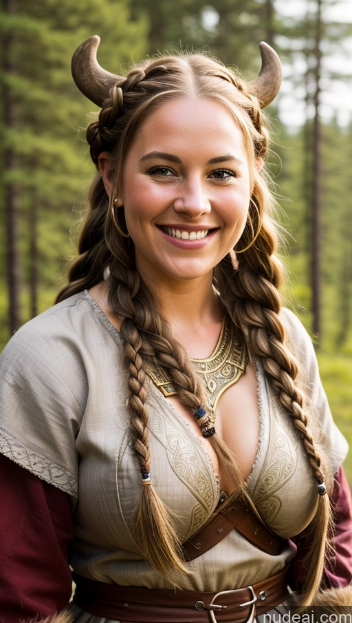 ai nude image of arafed woman with horns and a braid in a forest pics of Short Swedish Viking Chubby Busty Braided Happy