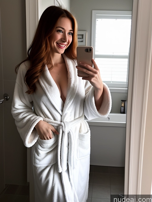 related ai porn images free for Woman One Small Tits Fairer Skin 20s Happy Ginger Long Hair Asian Mirror Selfie Bathroom Front View Bathrobe Dark Lighting