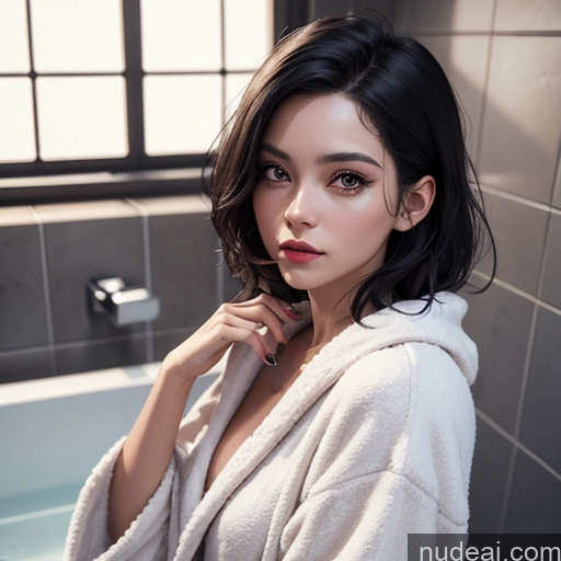 related ai porn images free for Woman Short One Black Hair 3d Bathroom Bathrobe Detailed Portuguese 20s Close-up View