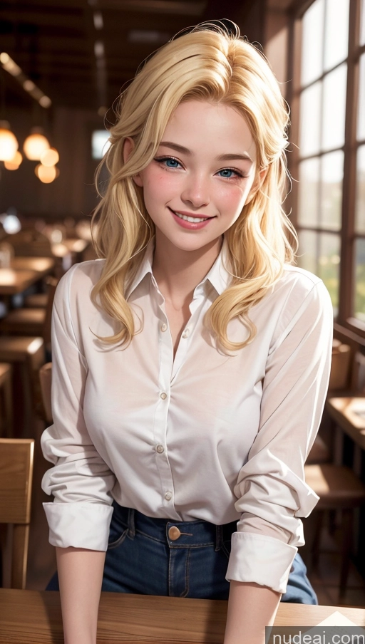 related ai porn images free for 18 Happy Blonde Slicked Restaurant Small Tits Shirt