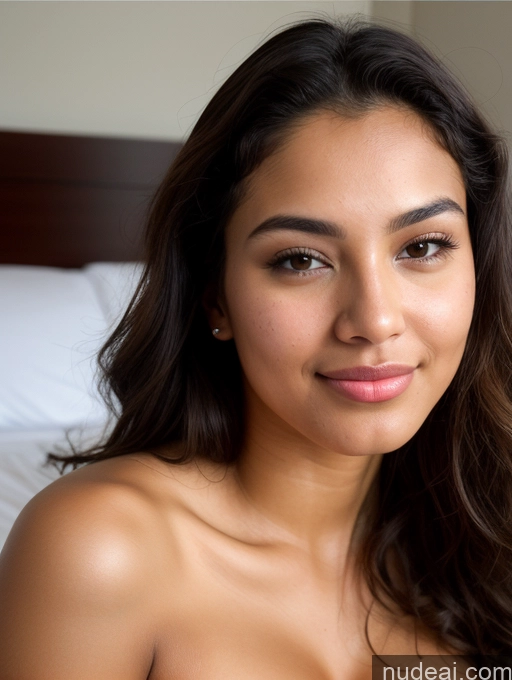 ai nude image of there is a woman that is sitting on a bed with a pillow pics of Woman Perfect Boobs Beautiful Thick Perfect Body Tanned Skin 18 Pouting Lips Seductive Brunette Brazilian Skin Detail (beta) Bedroom Close-up View Nude Detailed Happy Sexy Face Cumshot Curly Hair