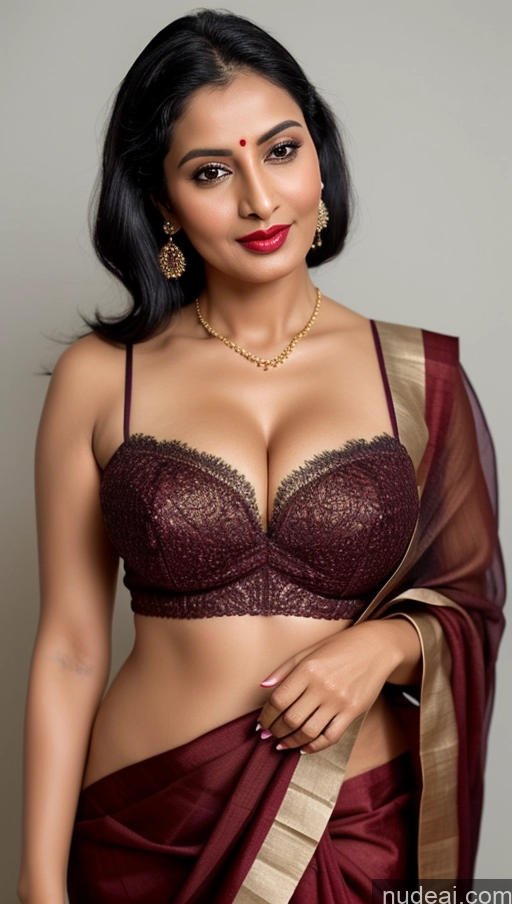 related ai porn images free for Woman One Beautiful Lipstick Black Hair Slicked Close-up View Detailed Perfect Boobs 40s Sari Cleavage Simple