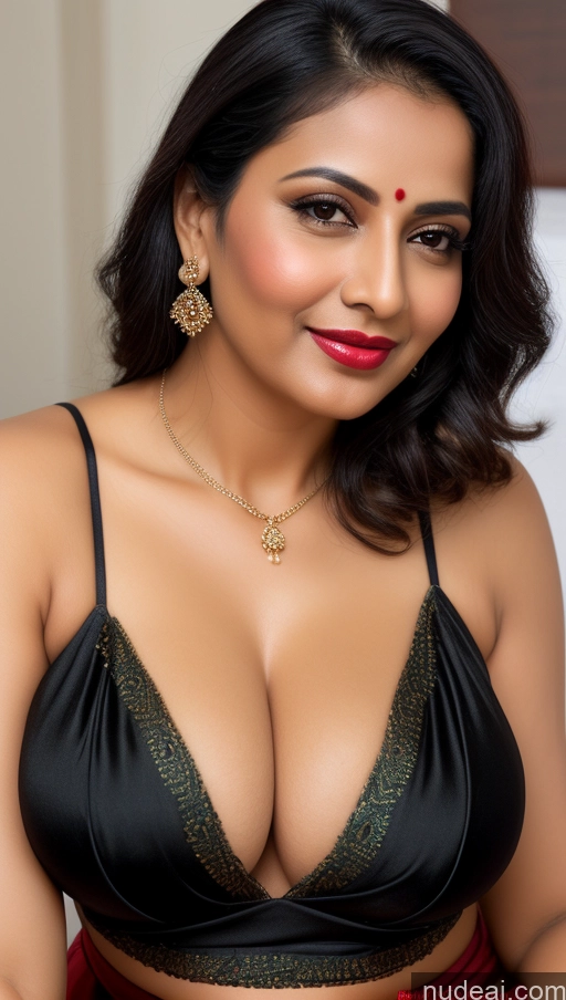 related ai porn images free for Woman One Beautiful Lipstick Black Hair Slicked Close-up View Detailed 40s Sari Cleavage Simple Busty Perfect Boobs