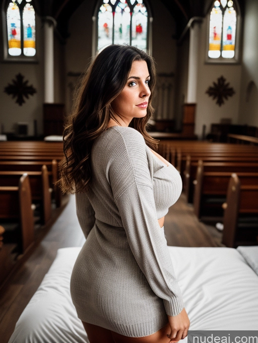 related ai porn images free for Busty Big Ass Chubby Big Hips Fairer Skin 30s Brunette Messy White Film Photo Dark Lighting Detailed Church Dress Sweater Cleavage Back View