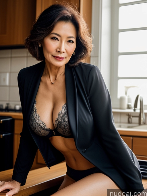 related ai porn images free for Milf Two Perfect Boobs Beautiful Perfect Body 80s Bobcut Chinese Kitchen Bra Jacket Professor Stylish Suit Cleavage Dark Lighting Detailed Sexy Face