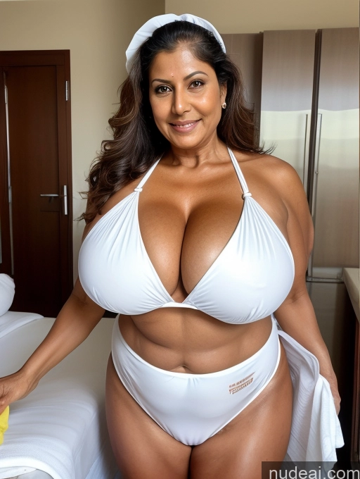 related ai porn images free for Milf One Busty Huge Boobs Thick Tanned Skin 60s Indian Front View Maid Microkini Thong