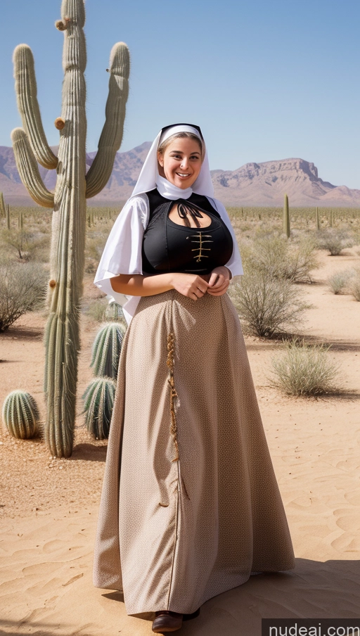 ai nude image of woman in a nun costume standing in front of a cactus pics of Huge Boobs Big Hips Thick Big Ass Perfect Body Nun Western Cleavage Desert Victorian Dirndl Shocked Happy Beautiful 18