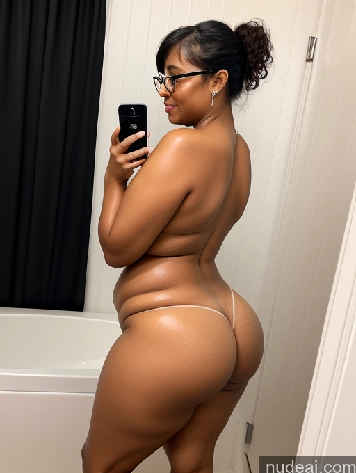 ai nude image of there is a woman taking a picture of herself in the bathroom pics of Orgasm One Woman Huge Boobs Glasses Fat Chubby Big Hips Big Ass Oiled Body Black Hair Bangs Latina Mirror Selfie Bathroom Front View Bending Over Nude Diamond Jewelry