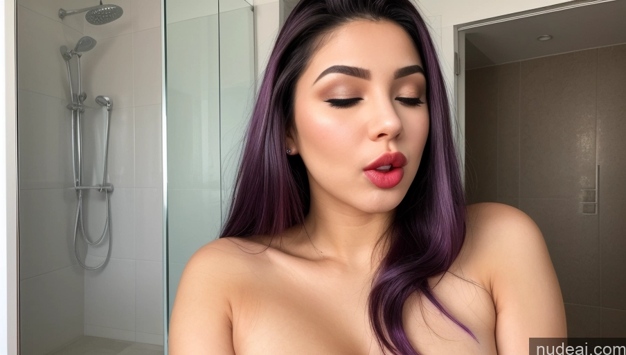 ai nude image of arafed woman with purple hair and a pink dress in a bathroom pics of Lipstick Big Ass Big Hips Small Tits Beautiful 18 Orgasm Seductive Pouting Lips Ahegao Sexy Face Purple Hair Straight Mongolian Bathroom Front View Blowjob Nude Cleavage Partially Nude Topless Transparent Detailed