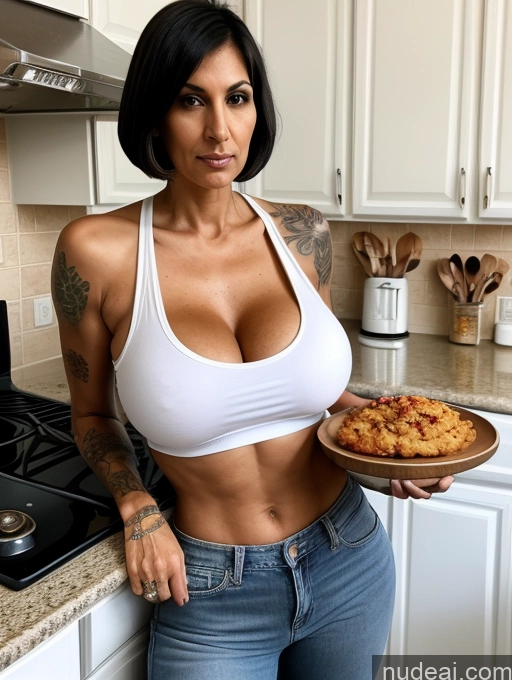 related ai porn images free for Eating Kitchen Serious Tank Top Jeans Cleavage Huge Boobs Tall Tanned Skin Long Legs Tattoos Front View 30s Milf Black Hair Bobcut Persian