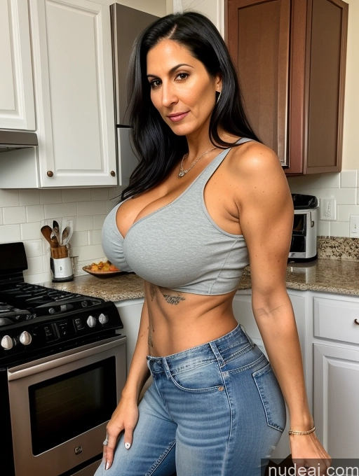 related ai porn images free for Eating Kitchen Serious Tank Top Jeans Cleavage Huge Boobs Tall Tanned Skin Long Legs Tattoos Front View 30s Milf Black Hair Bobcut Jewish