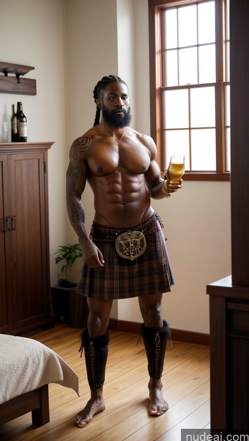 ai nude image of there is a man in a kilt holding a glass of beer pics of Milf Muscular Abs Thick Tall Dark Skin Braided Viking Bedroom Pubic Hair Tattoos Beer 80s Kilt Wine Small Tits Pirate Nude Black Big Hips