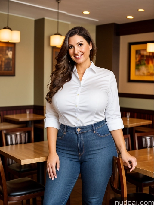 related ai porn images free for Woman Huge Boobs Big Ass Big Hips Thick Brunette Long Legs Tall White Blouse Jeans Full Frontal Waitress Restaurant 40s