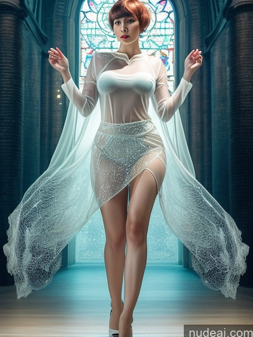 related ai porn images free for Woman Busty Thick Big Hips 20s Seductive Ginger Short Hair Chinese Surrealist Front View Church Spreading Legs Tunic Micro Skirt Transparent