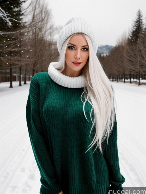 related ai porn images free for Miss Universe Model One Fairer Skin 20s Green Hair French Detailed Snow Long Hair Sweater