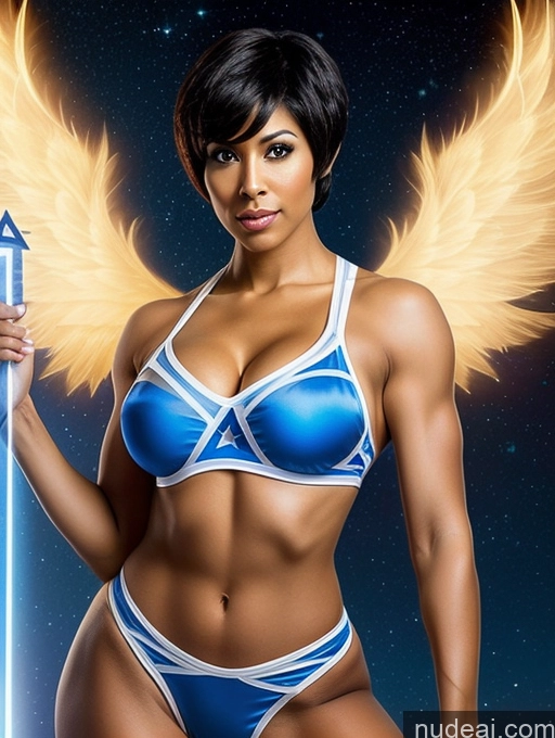 related ai porn images free for Busty Muscular Perfect Body Short Hair 30s Black Angel Cosplay Partially Nude Science Fiction Style Israel Superheroine Powering Up Heat Vision Dynamic View