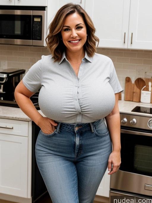 related ai porn images free for Busty Huge Boobs Happy Laughing Milf Bobcut Brunette Casual Shirt Jeans T-pose Thick Kitchen