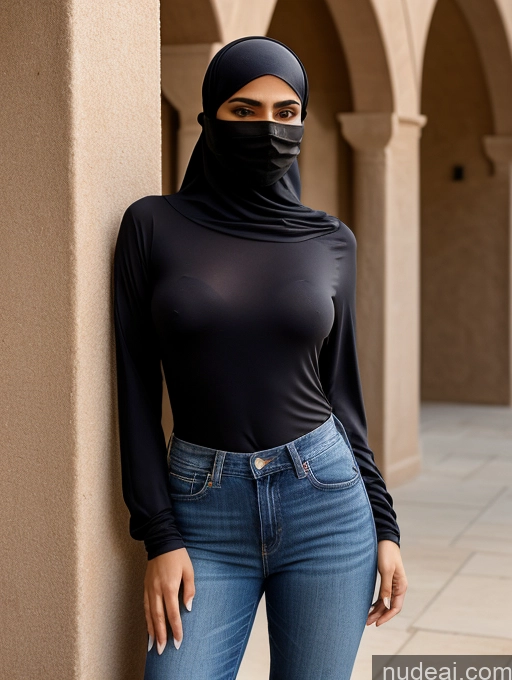 related ai porn images free for Serious Seductive Arabic Niqab Woman T-pose Jeans Blouse