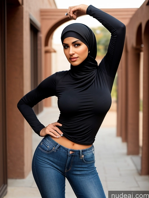 related ai porn images free for Serious Seductive Niqab Woman T-pose Jeans Blouse Perfect Boobs Middle Eastern Stylish