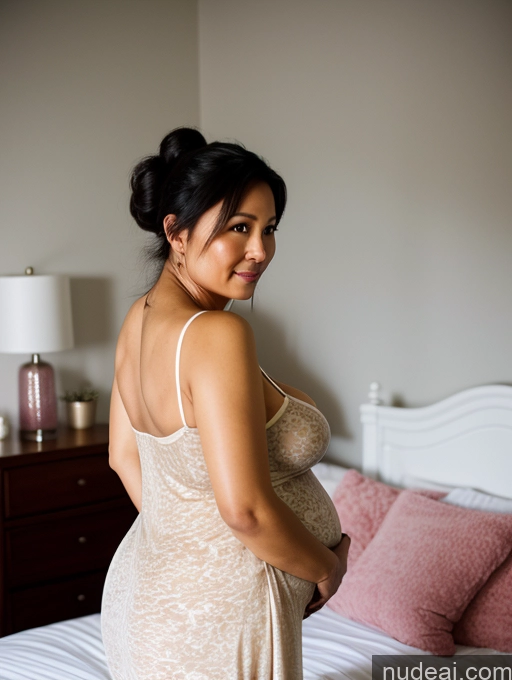 related ai porn images free for Milf One Thick Black Hair Hair Bun Filipina Bedroom Front View Detailed 40s Big Ass Pregnant Pubic Hair Nightgown