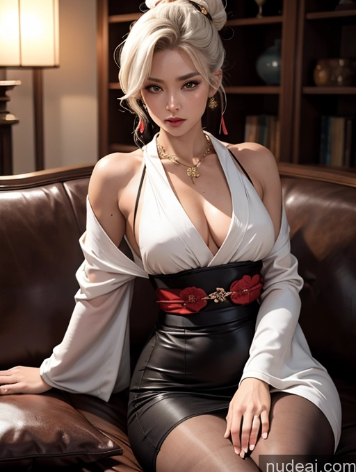 related ai porn images free for Japanese 30s Tanned Skin White Hair Hair Bun Beautiful Muscular Perfect Body Soft Anime Front View Stylish Kimono Victorian Jewelry Dark Lighting Model Seductive Sexy Face Dress Pantyhose Traditional Small Ass Busty Couch Big Hips