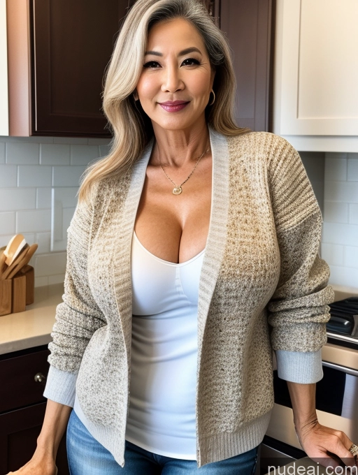 related ai porn images free for Milf Perfect Boobs Beautiful Perfect Body 60s Korean Kitchen Jacket Jeans Shirt Stylish Sweater Cleavage Detailed