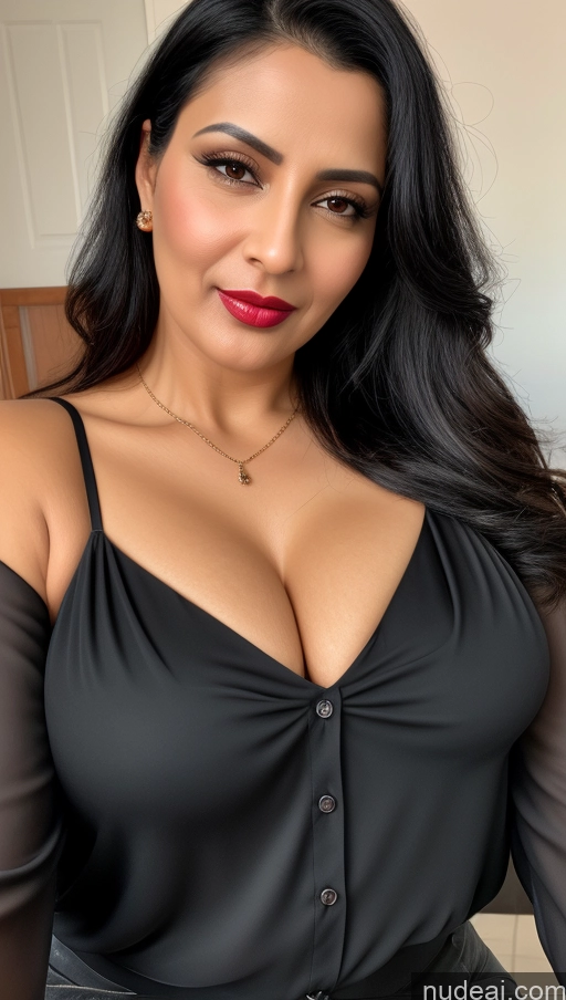 related ai porn images free for Woman One Beautiful Lipstick 40s Black Hair Slicked Indian Close-up View Perfect Boobs Blouse Cleavage