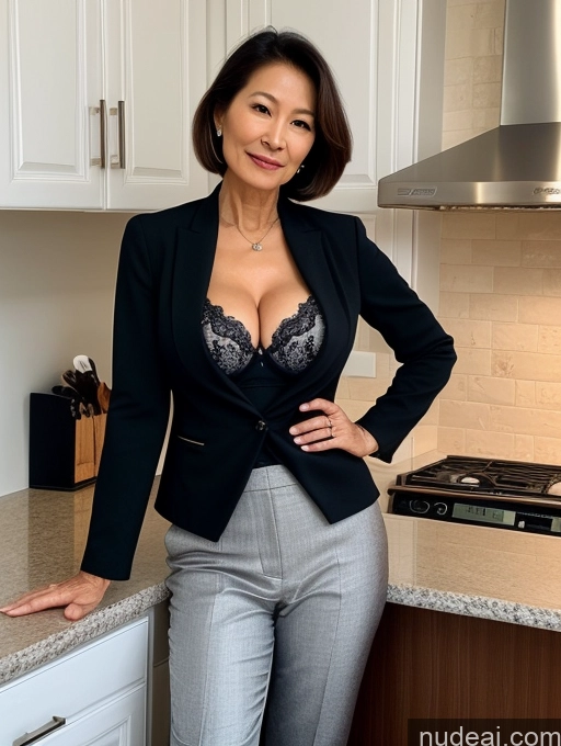 related ai porn images free for Milf Two Perfect Boobs Beautiful Perfect Body 70s Bobcut Chinese Kitchen Bra Jacket Professor Stylish Suit Cleavage Detailed Sexy Face