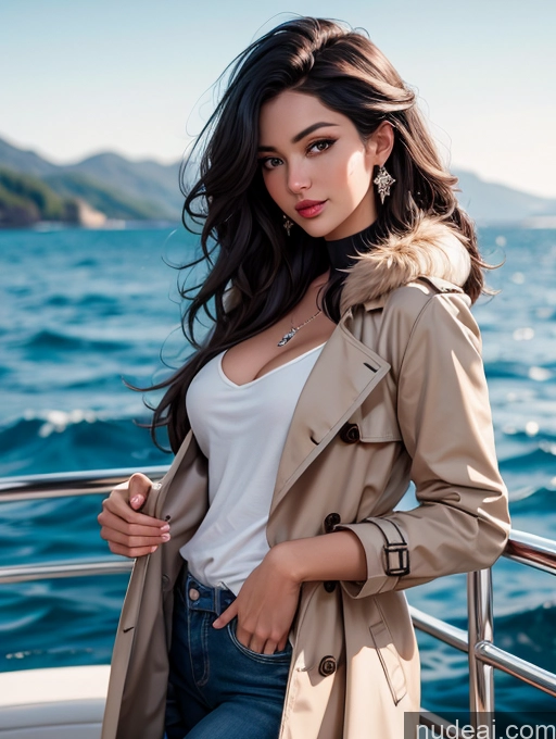 related ai porn images free for Miss Universe Model One Busty Beautiful Thick Tall Dark Skin 30s Happy Seductive Brunette Long Hair Italian Yacht Front View Casual Goth Fur Harem Pants Stylish Trench Coat Diamond Jewelry Detailed