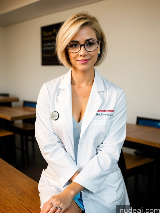 related ai porn images free for One Seductive Woman 20s Sexy Face Blonde Latina Professor Short Hair Restaurant Front View Glasses Lab Coat