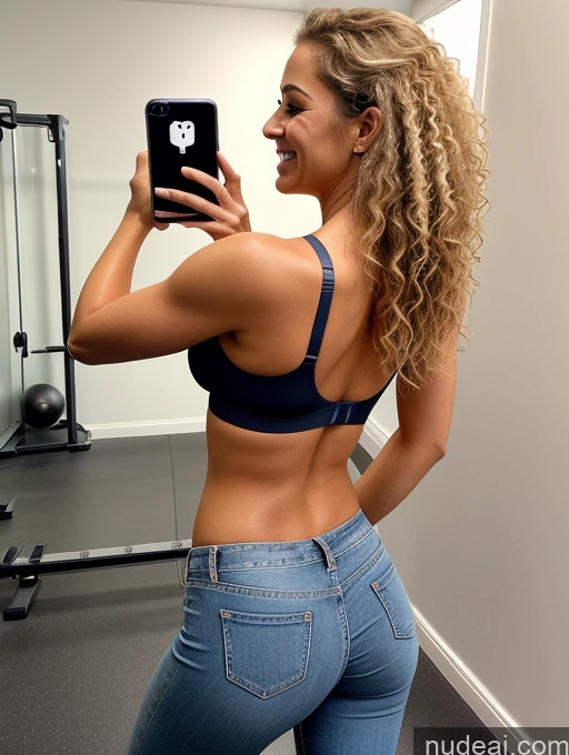 related ai porn images free for Woman One Small Tits 20s Happy Blonde Curly Hair Brazilian Mirror Selfie Gym Side View T-pose High Heels Jeans Push-up Bra Cleavage