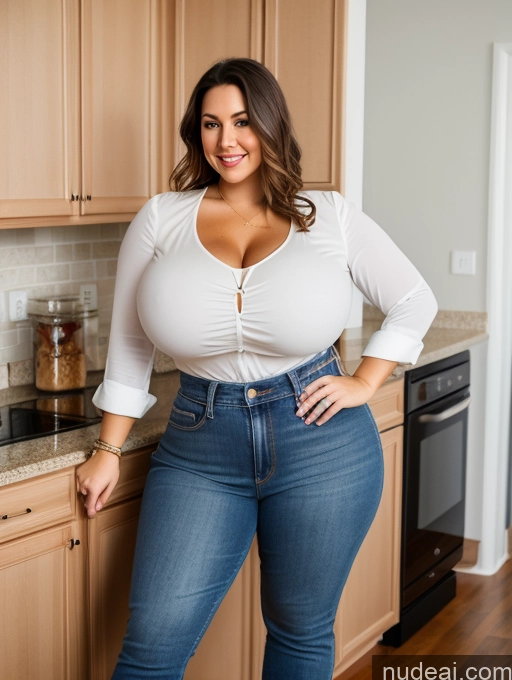 related ai porn images free for One Huge Boobs Perfect Boobs Beautiful Big Ass Thick Big Hips 30s Brunette Long Hair White Full Frontal Woman Blouse Jeans Kitchen