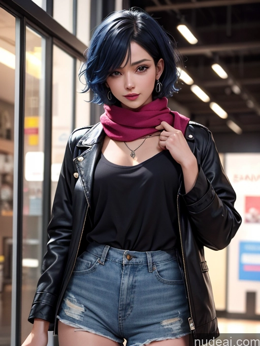 related ai porn images free for Model One Perfect Body Beautiful Perfect Boobs Small Ass 20s Seductive Happy Blue Hair Short Hair French Soft Anime Mall Front View Casual Chemise Goth Jacket Jeans Stylish Scarf Jewelry Detailed